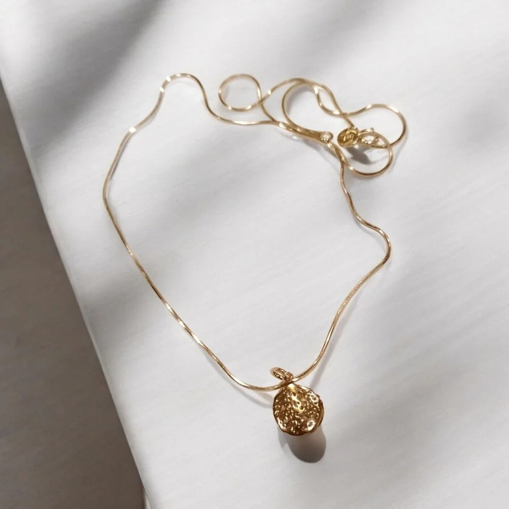 Gold Vermeil .925 Sterling Silver Minimal Concave Leaf Pendant Necklace; NWOT